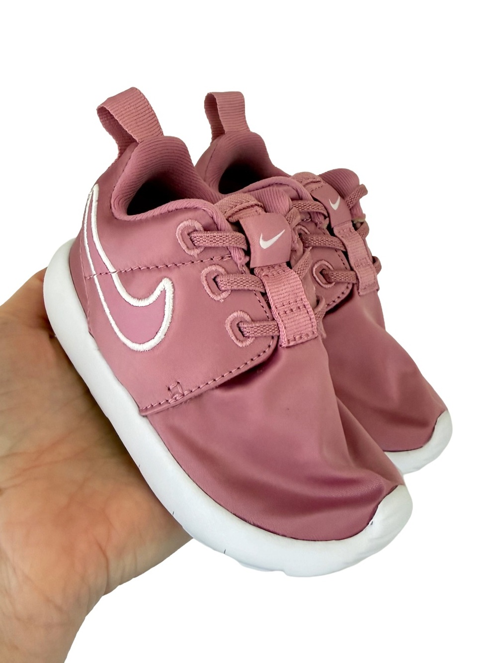 Nike Kids Roshe One Elemental Pink Slip-On Sneakers with White Swoosh 5C